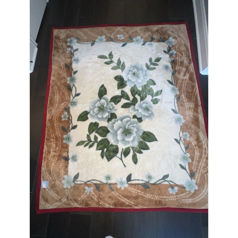 2 Sided Plush Minky Korean Style Blanket Koi Floral Double Side - Picture 3 of 16